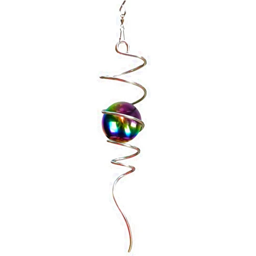 Fonmy Gazing Ball Spiral Tail -Decorative Wind Spinner 11 inch Tail and 2 inch Steel Orb. Indoor Outdoor Garden Decoration Silver Multi Color Ball -13 inch Height