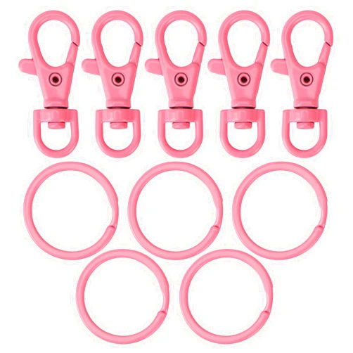 SAMLOO 5 Set Women Key Chain Flat Key Rings Baking Varnish Metal Swivel Clasps Snap-On Keychain Ring Hook Spring Clip Snap Hook Lobster Clasp for Keys, Lanyards Jewelry Findings Crafting DIY, Pink