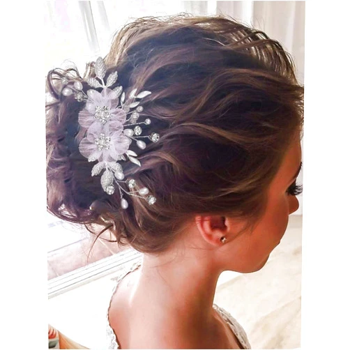 Unsutuo Flower Bride Wedding Hair Comb Silver Leaf Bridal Hair Accessories Crystal Hair Piece for Women and Girls