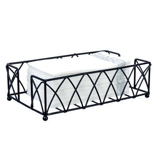 MyGift Modern Deluxe Metal Wire Countertop Folded Paper Towel Holder with Matte Black Finish, Guest Bathroom Vanity Tabletop Disposable Napkins Storage Dispenser Tray