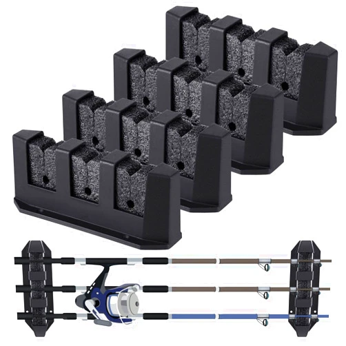 Sratte 2 Pieces Fishing Rod Holders for Boat Wall Mount Fishing Rod Rack 3 Rod Black Horizontal Rod Holder Garage Fishing Pole Holder for Wall Garage Boat Accessories, 7.8 Inch