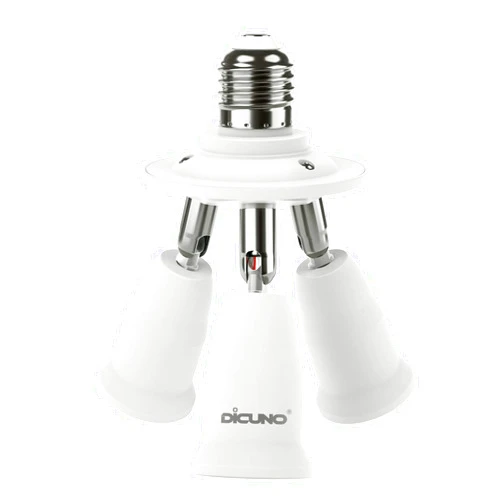 DiCUNO 3 in 1 E26 Light Socket Splitter Adapter, Standard Base LED Bulb Converter, 360 Degrees Adjustable 180 Degree Bendable, 3 Way Bulbs Socket Holder