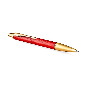 Parker IM Ballpoint Pen | Premium Red Lacquer with Gold Trim | Medium Point with Blue Ink Refill | Gift Box Self-Assured Matte Red Golden Trim Ballpoint
