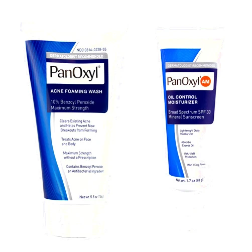 PanOxyl Foaming 10% Foaming Benzoyl Peroxide Acne Wash and Oil Control Moisturizer Bundle