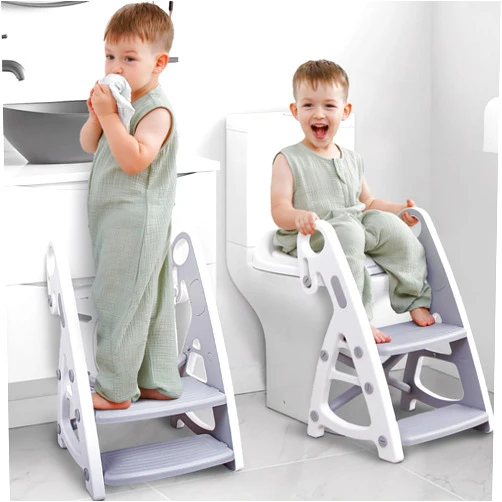 PRIMLECT Potty Training Seat & Toddler Step Stool, Ultimate Stability Toddler Toilet Seat, Adjustable Step & Seat Height Potty Seats for Toddlers Boys Girls(Grey)