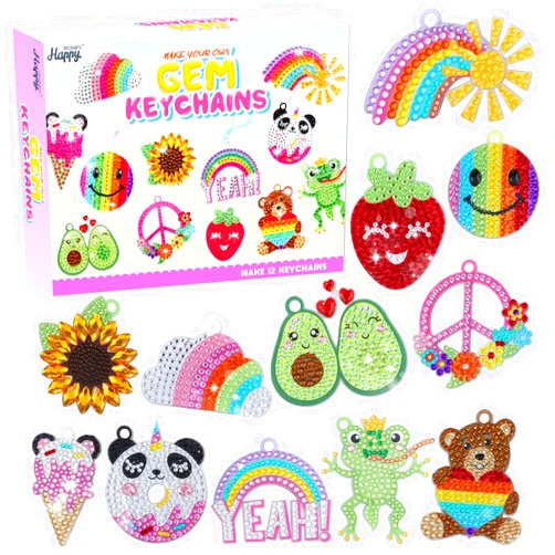 Happy makers Big Gem Diamond Art Painting Arts Crafts Keychains Suncatchers Kits for Gifts, Mosaic Painting Kit by Numbers for Boys Girls Toddler Ages 3-5 4-8 6-8 8-12 DIY Create Your Own Motivational Frog