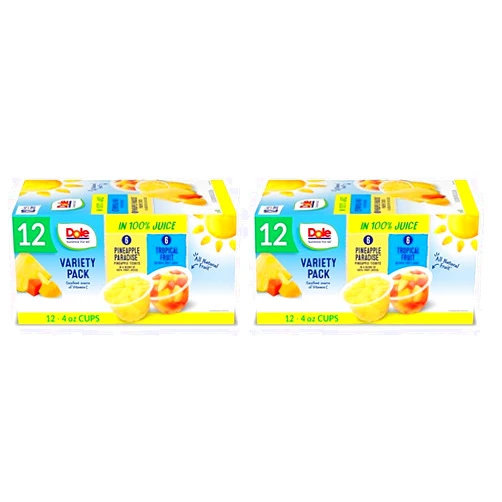 Dole Fruit Bowls Pineapple Tidbits & Tropical Fruit in 100% Juice Snacks, 4oz 12 Total Cups, Gluten & Dairy Free, Bulk Lunch Snacks for Kids & Adults (Pack of 2)