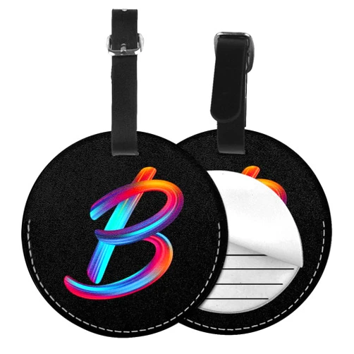 Pazacon 2 Pack Initial Luggage Tag for Suitcase, Colorful Letter Design Cruise Name Bag Tags, Round Baggage Identifiers with Privacy Cover, Leather ID Label for Women Men Kids Travel, Rainbow Letter B