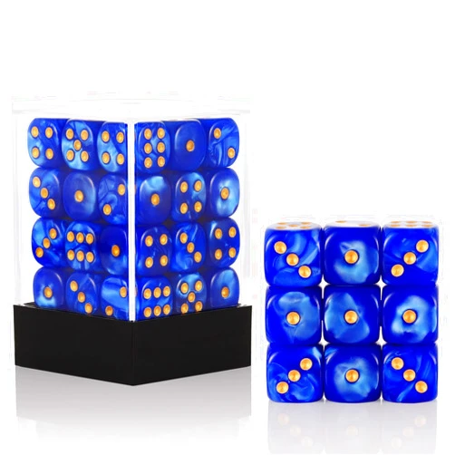 Handan 36 of Pack 12MM 6 Sided Mini Dice Set,Pearl Pattern Game Dice Set, 6 Sided Standard Dices for Yahtzee, Bunco or Teaching Math,with Portable Plastic Box(Deep Blue Pearl)