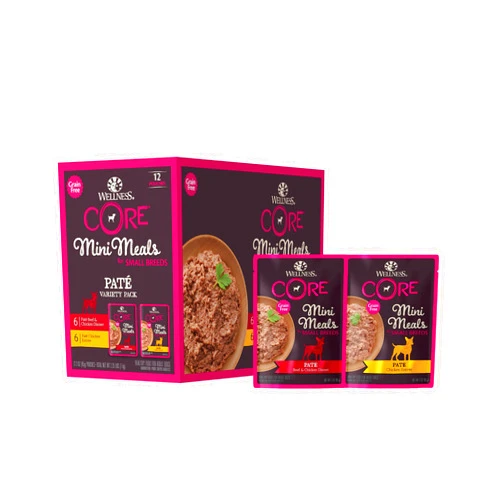 Wellness CORE Natural Grain Free Small Breed Mini Meals Pate Variety Pack, 3-Ounce (Pack of 12)