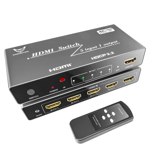 DiamondTiger 4K HDMI Switch with Remote 5 Ports - 5 in 1 Out HDMI Port Expander, HDMI Switcher, Support 4K@60Hz, HDMI 2.0, Auto Switching, HDCP2.2 Works with PS5/4/3 Xbox Nintendo,Fire Stick,Roku TV