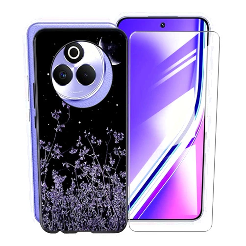 KJYFOANI for Realme P3 Pro 5G Case, with [ 1 x Screen Protector Tempered Glass Film], Black Soft Silicone Cover Shockproof Bumper Protection Case for Realme P3 Pro 5G (6.83