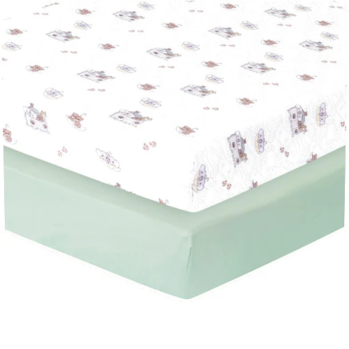 EVERYDAY KIDS Precious Moments Noah’s Ark Fitted Crib Sheet 2 Pack for Baby Boy by Everyday Kids; 1 Animals on the Ark Printed Crib Sheet and 1 Solid Bright Green; Adorable Wildlife Elephants, Giraffes, Bears Print