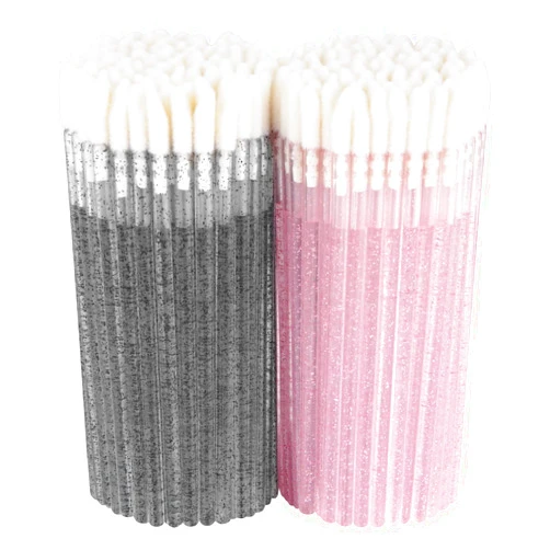 Kirecoo 200PCS Glitter Crystal Lip Applicator, Disposable Lip Wands, Brush, Lipstick Gloss Wands Applicator Tool, Makeup Beauty Tool Kits (Black+Pink)