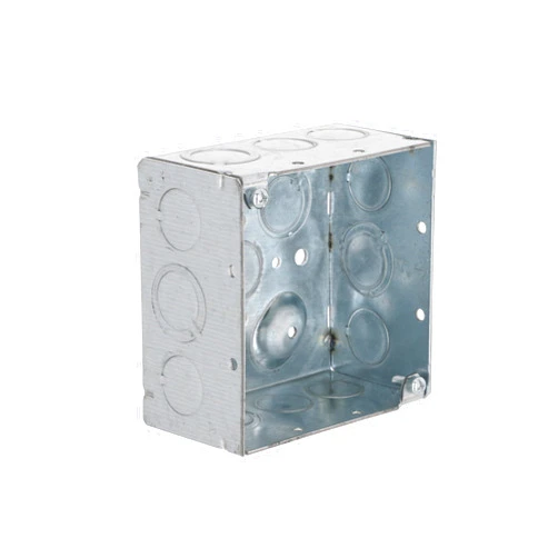 RACO 8232 2-1/8 in. Deep, 1/2 in. and 3/4 in. Side Knockouts, Welded 4 in. Square Electrical Box, 1-Pack, Gray