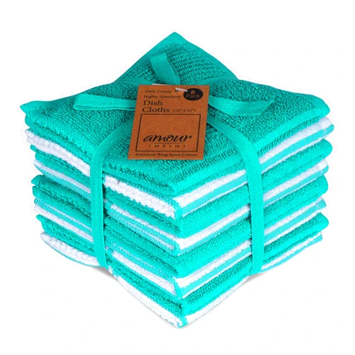 AMOUR INFINI Terry Dish Cloths Set of 8 Highly Absorbent, Super Soft Kitchen Dishcloths Reusable Quick Dry Dish Rags for Cleaning & Drying Dishes (12x12 Inch - Teal)