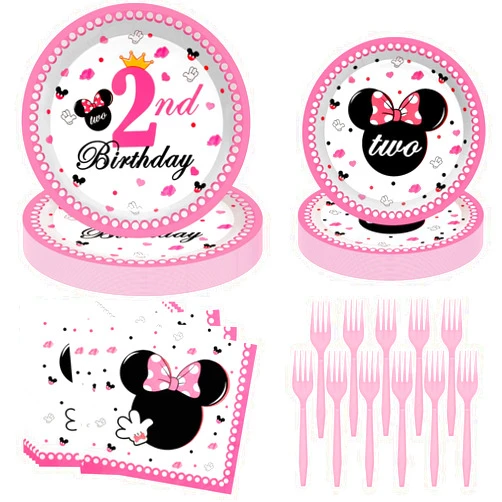 Generic Mouse Birthday Party Supplies-96pcs Twodles Birthday Decorations girl Mouse Party Favors Pink Mouse Plates and Napkins Forks for Minnie Mouse Themed 2nd Birthday Party Decoration supplies
