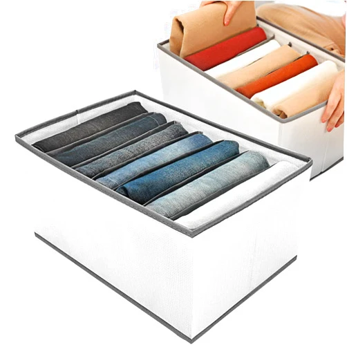 EASEVE Wardrobe Closet Organizer and Storage for Clothes - 7 Grids Foldable Drawer Dividers Organizers for Jeans | Pants | Shirts | Leggings, Stackable Clothing Bins for Closets Organization (1PCS)