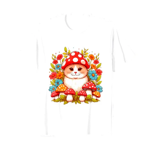 Cute Cottagecore Cat Aesthetic Dragonflies design Cottagecore Aesthetic Cat with Mushroom Hat Mushroom Cat T-Shirt