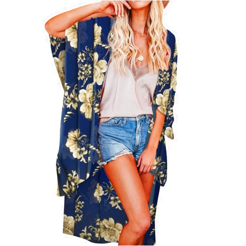 Jayscreate Women's Chiffon Kimono Cardigans Lightweight Batwing Summer Casual Long Boho Sheer Cardigan for Women Coverup Tops