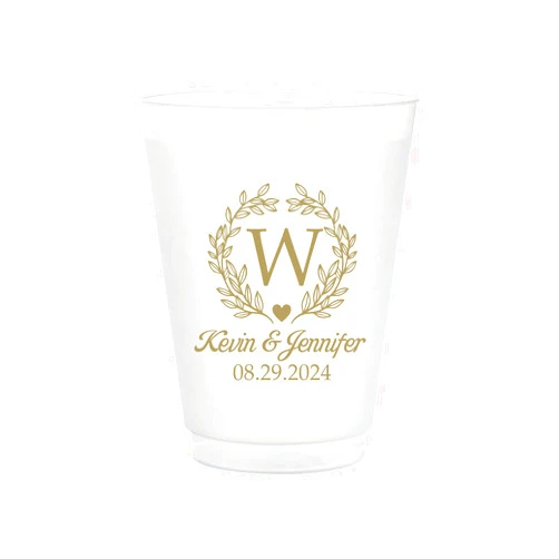 Factory21store Personalized Elegant Monogram 16oz Frosted Flex Cups for Wedding, Anniversary, Engagement Party Favors, Excellent Durability with Ease of Disposable, BPA-Free