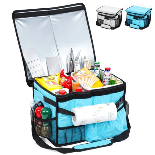 Bizzoelife Large Camping Storage Container - Bizzoelife Camping Storage for Condiment and Utensil, Collapsible & Easy Carry Picnic Accessories with Paper Towel Holder, Grill Caddy for BBQ, Camper, Travel, RV