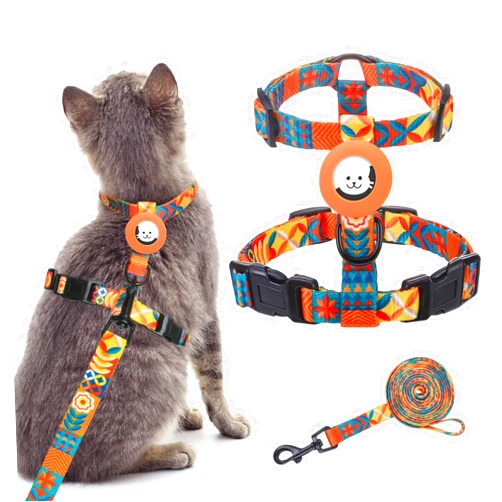 BINGPET Cat Harness and Leash Set Escape Proof for Walking,Adjustable Kitten Harness with Airtag Holder for Small Medium Large Cats,Easy Control Lightweight Harness with Safety Buckle Outdoor (Orange)