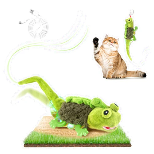 Migipaws Cat Toys, Touch Activated Flapping Chirping Lizard Kitten Toy with Catnip for Indoor Cats Kicker, Rechargeable （Green）