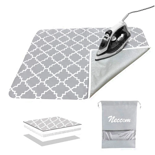 Neccom Ironing Mat with Silicone Pad Heat Resistant Ironing Blanket, Thick Portable Travel Ironing Pad for Table Top, Washer and Dryer, Cotton Ironing Padding Pack in Drawstring Bag