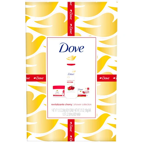 Dove Revitalizing Cherry Collection Gift Set – Cherry & Chia Milk Body Wash, Exfoliating Body Polish + Soap Bar (3 Piece Set)
