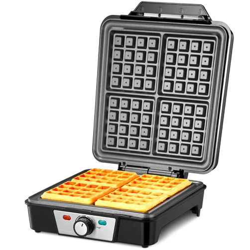 Reemix Belgian Waffle Maker 4 Slices, 1200W Waffle Iron, Anti-Overflow Waffle Iron with Browning Knob, Nonstick Plates, Indicator Lights, Silver/Black
