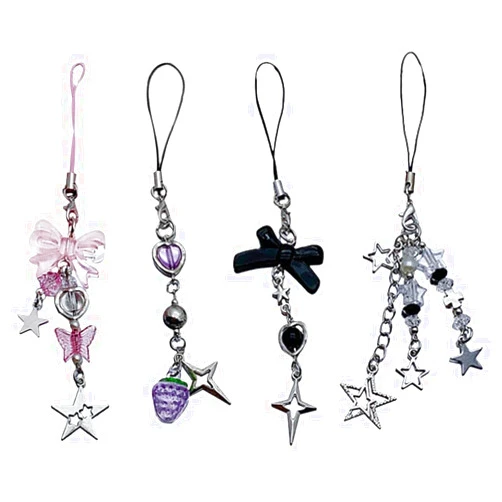 MGBISYI 4Pcs Cute Bowknot Star Phone Charm Straps Car Keys Hanging Pendants Sweet Bag Decoration Lanyard Purse Accessories Bag Pendant Charm Decoration
