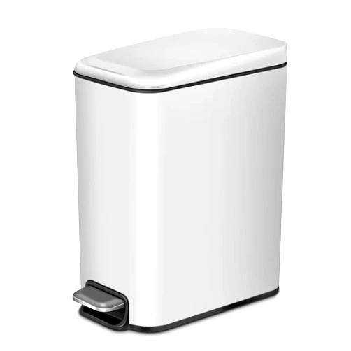 H+LUX Small Garbage Can with Soft Close Lid,Slim Trash Can for Bathroom,Office,Bedroom,5L/1.3Gal,White