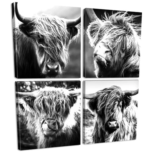 DJSYLIFE Highland Cow Wall Art Farmhouse Decor Canvas Printed Black and White Cow Pictures Wall Decor Modern Western Rustic Artwork Decorations for Bedroom Office Living Room 12