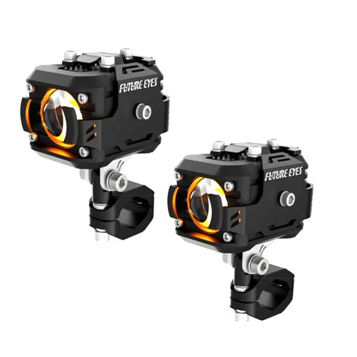 XHYE Motorcycle Led Spotlight Fog Bulb 6500 LM Electric Vehicle Auxiliary Driving High White And Low Yellow Light with Wired controller switch Flashing Lens 2 Pack