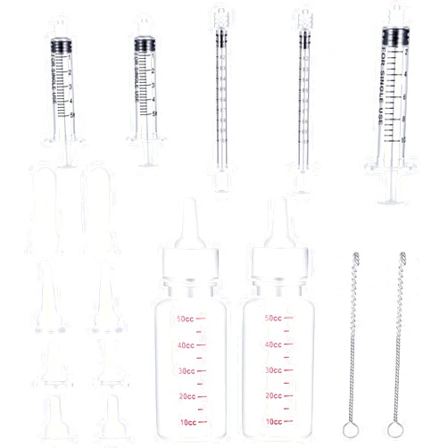 Sadnyy 17 Pieces Pet Nursing Bottle Kit Including 2 Pet Feeding Bottle, 8 Replacement Pet Feeding Nipples, 5 Dog Nursing Syringes in 1 Ml, 5 ml and 10 Ml, 2 Cleaning Brushes for Kittens, Puppies, Rabbits