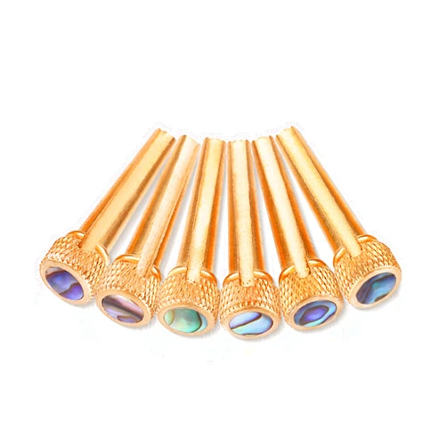 Tbest 6Pcs Guitar Bridge Pins,Brass Bridge Pins for Acoustic Guitar Bridge Pins- Endpin Inlaid Abalone Dot Acoustic Guitar Replacement Parts(Rose Gold)