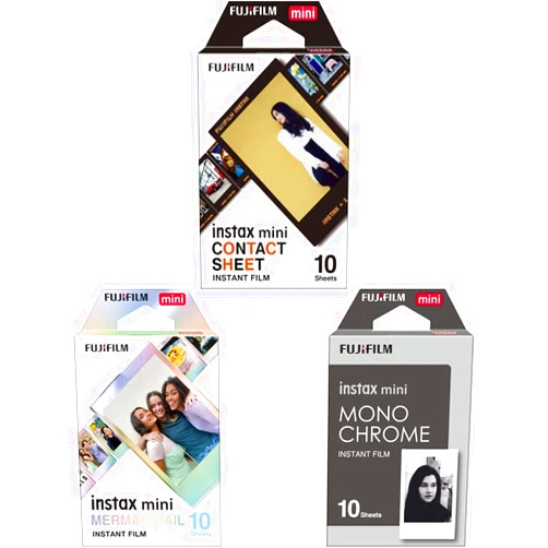 Fujifilm Instax Mini Contact Sheet Film - 10 Exposures & Instax Mini Mermaid Tail Film - 10 Exposures & Instax Mini Monochrome Film - 10 Exposures