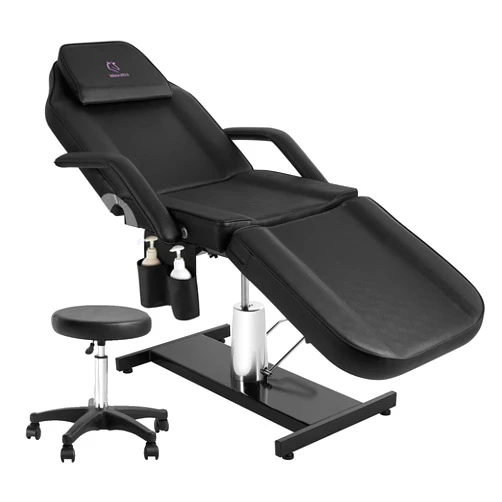 LUXMARS Hydraulic Facial Chair Tattoo Chair Adjustable Professional for Esthetician Beauty Lash Extensions Spa Table Esthetician Chair Spa Beds for Esthetician with Storage Pocket (Black)