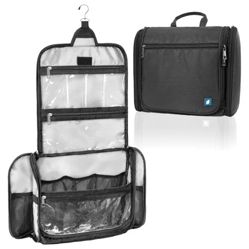 PAVILIA Large Hanging Toiletry Bag Travel Bag Women Men, Cosmetic Organizer, Water Resistant Makeup Bag Accessories Toiletries, Travel Essentials Kit, Black