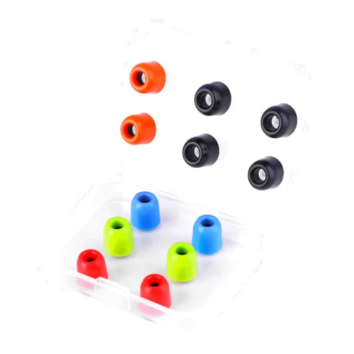 LUDOS Comfy Earbuds Replacement Memory Foam Ear Tips for Ear Buds and Earphones, with Color Red Green Orange Blue Eartips, Washable, Isolates from Outside Noise, Extra Resistant, Size 4.9mm Earpads