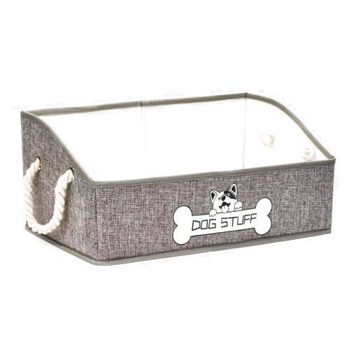 Thankspaw Collapsible Fabric Dog Toy Box and Storage Bin With Handle - Trapezoid Basket Chest Organizer for Pet Toys, Blankets and Accessories