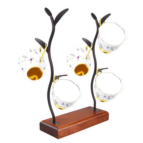 COLKES Coffee Cup Holder, Glass Cup Rack, Mug Organizer, Water Glass Stand, Wood Base Metal Mug Storage, Coffee Bar Cup Display Shelf