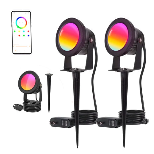 Tsanhoo Spotlight Outdoor Control with Smart APP, 2 Pack 15W RGBW Landscape Lighting, Dimmable Color Changing IP67 Waterproof Spot Light Warm Flood Light for House Pathway Garden Yard Tree