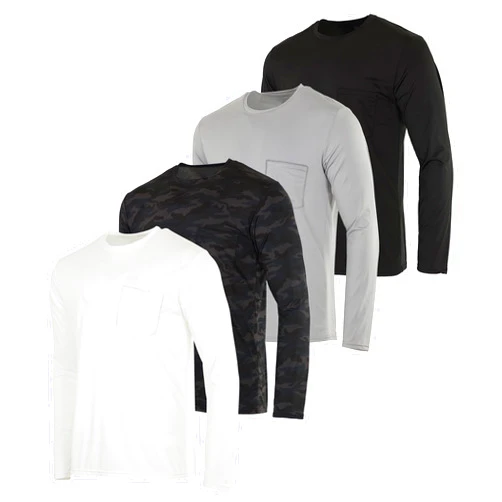 Real Essentials 4 Pack: Men's Dry-Fit Active Athletic Long Sleeve Pocket Crew T-Shirt Outdoors UPF 50 S-5XLT