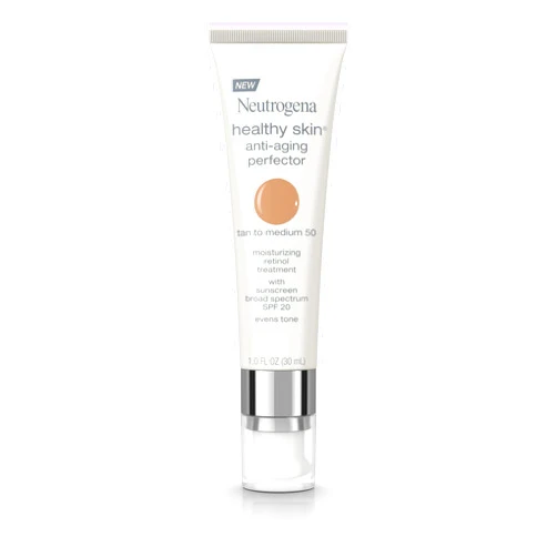 Neutrogena Healthy Skin Anti-Aging Perfector Tinted Facial Moisturizer and Retinol Treatment with Broad Spectrum SPF 20 Sunscreen with Titanium Dioxide, 50 Tan to Medium, 1 fl. oz
