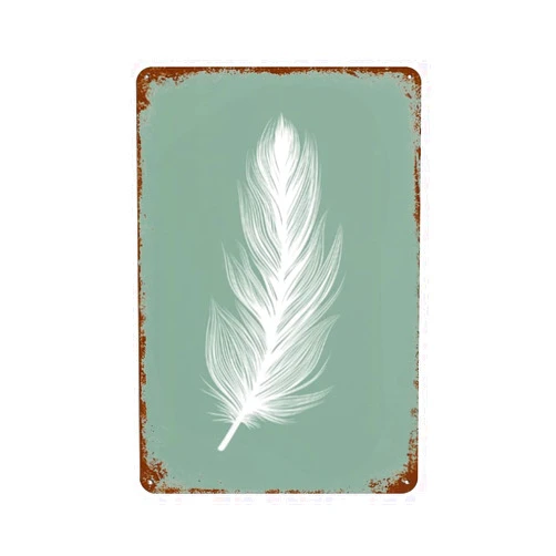 Ecostan White feathers Vintage Metal Tin Sign on sage green Modern bohemian home decor Minimalist Wall Art Summer Rustic Decor for Garage Living Room Dorm Office Cafe Home Bar Pub Bathroom 8x12 Inches
