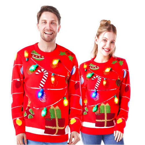 JOYIN Ugly Christmas Sweater Women Men Couples, LED Light Up Ugly Christmas Sweater Kids 2025, Holiday Party Pullovers