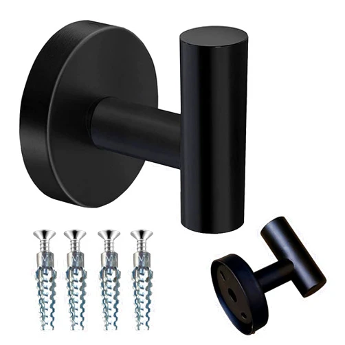 QUANHEE Bathroom Towel Hooks Matte Black SUS 304 Stainless Wall Hook Heavy Duty Hanger Coat/Robe/Hat for Kitchen Living Room Bedroom Hotel Office Cabinet 2 Pack (Matte Black), QUANHEE05