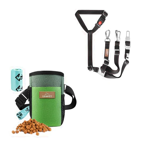 LIOOPET Dog Treat Pouch And Dog Seat Belt Set